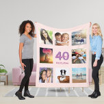 40th birthday custom photo collage rose gold pink fleece blanket<br><div class="desc">A gift for a woman's 40th birthday, celebrating her life with a collage of 8 of your photos of her friends, family, interest or pets. Personalize and add her name, age 40 and a date. Date of birth or the date of the birthday party. Pink and purple coloured letters. Girly...</div>