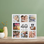 40th birthday custom photo collage white monogram faux canvas print<br><div class="desc">A unique 40th birthday gift or keepsake, celebrating her life with a collage of 8 of your photos. Add images of her family, friends, pets, hobbies or dream travel destination. Personalize and add a name, age 40 and a date. Grey and black coloured letters. A chic white background. This canvas...</div>