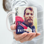 40th birthday custom photo hello 40 guy man coffee mug<br><div class="desc">Template for Your photo.  White text: Hello 40.  A mug for a 40th birthday party or as a gift for him.</div>