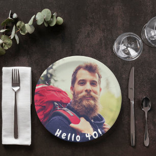 40th birthday custom photo hello 40 guys paper plate