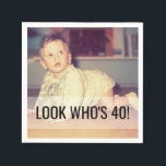 40th Birthday Custom Photo Napkins<br><div class="desc">Look Who's 40 custom photo cocktail napkins. Perfect for adding a personal touch to bars and dessert tables that's guaranteed to create a talking point.</div>