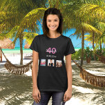 40th birthday custom photo pink monogram woman T-Shirt<br><div class="desc">For a 40th birthday as a gift or for the party. A collage of 3 of your photos of herself friends,  family,  interest or pets.  Personalize and add her name,  age 40 and a date.  Date of birth or the date of the birthday party.  Pink and white coloured letters.</div>