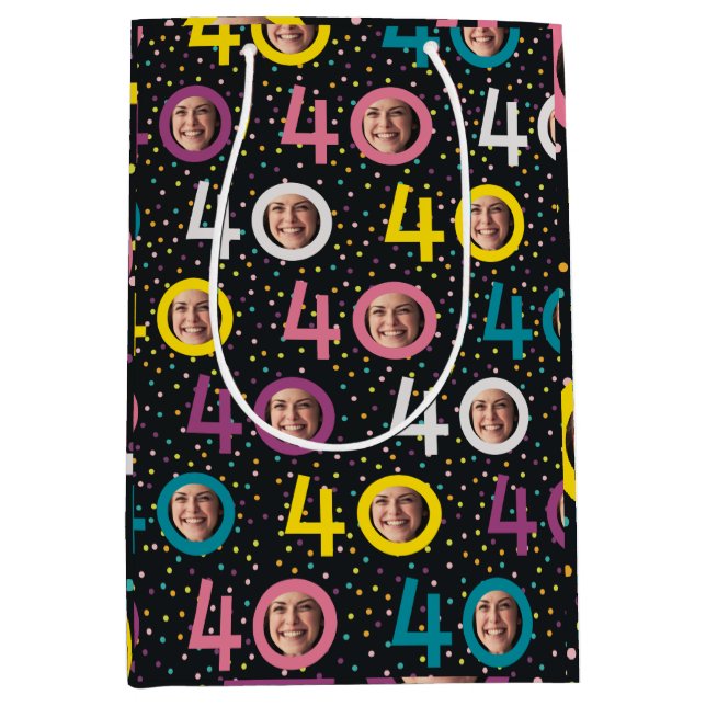 40th Birthday Customize Photo Medium Gift Bag (Front)
