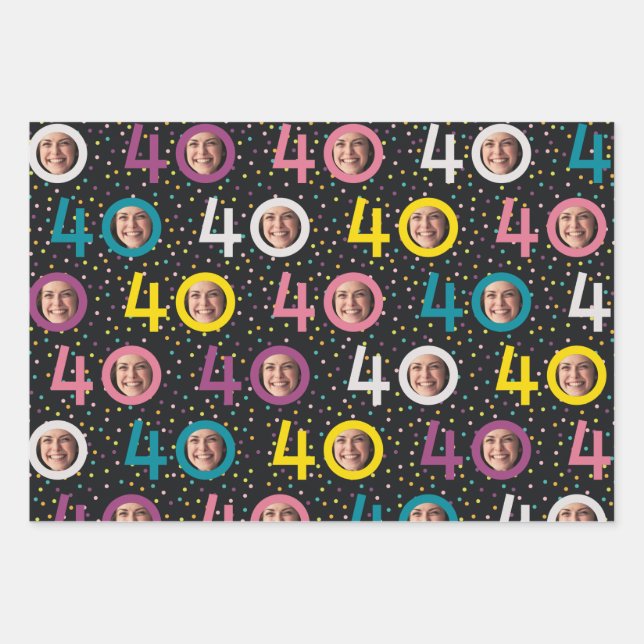 40th Birthday Customize Photo Wrapping Paper Sheet (Front)