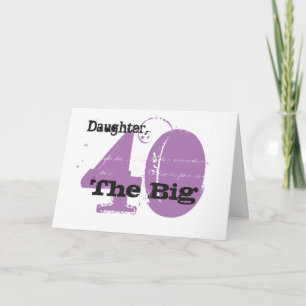 40th Birthday daughter, black & mauve text, white. Card