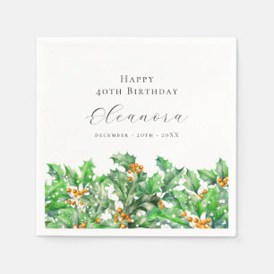 40th Birthday December Birth Flower Holly Custom Napkin