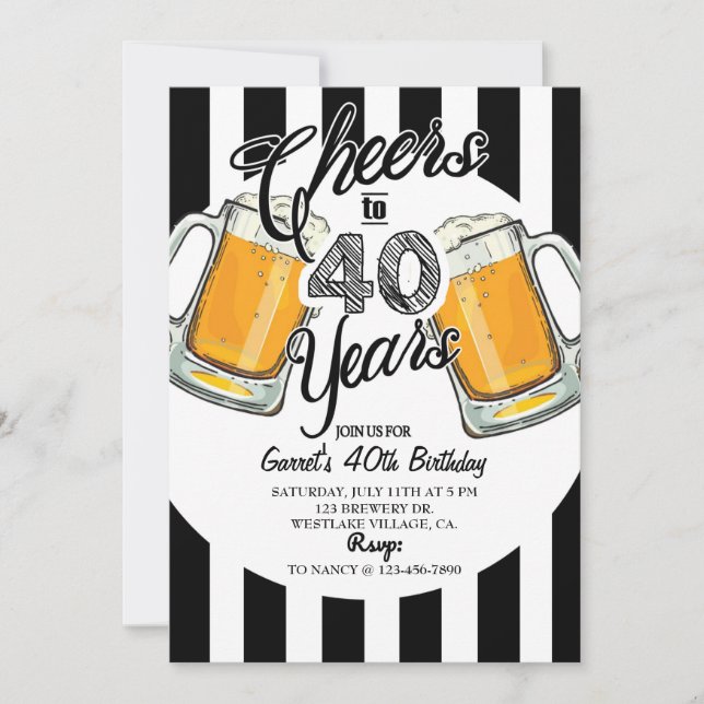 40th birthday,dirty thirty,beer,cheers & beers announcement (Front)