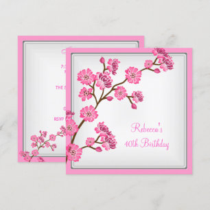 40th Birthday Elegant Asian Pink Flowers Invitation