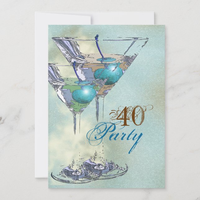 40th birthday elegant blue brown invitation (Front)