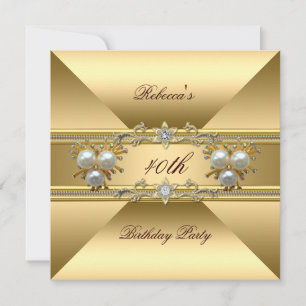 40th Birthday Elegant Gold Pearl Jewels Invite