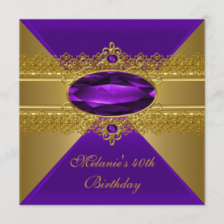 40th Birthday Elegant Lace Purple Gold Invitation