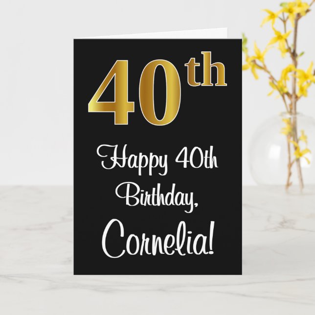 40th Birthday ~ Elegant Luxurious Faux Gold Look # Card (Yellow Flower)