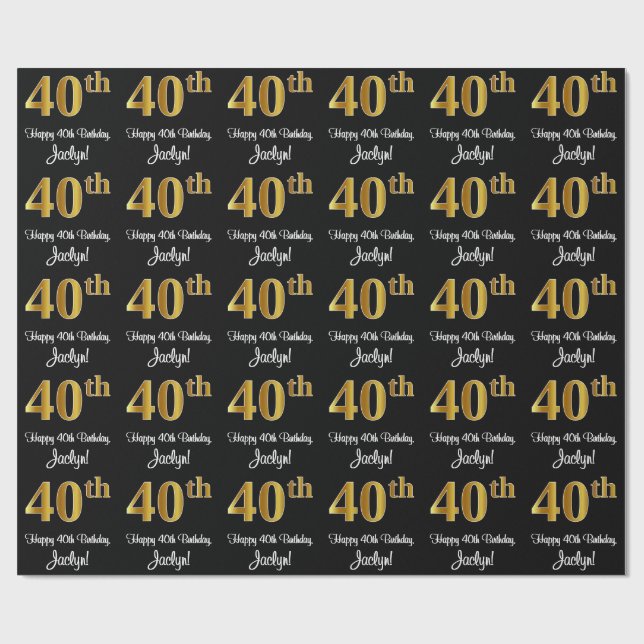 40th Birthday: Elegant Luxurious Faux Gold Look # Wrapping Paper (Flat)