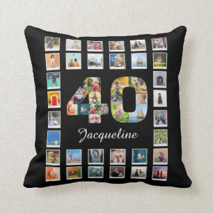 40th Birthday Family Photo Collage 47 Photographs  Throw Pillow