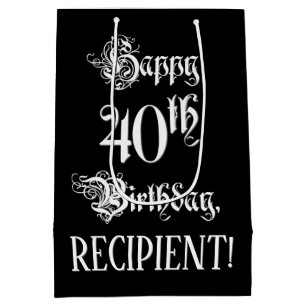 40th Birthday: Fancy, Elegant Script + Custom Name Medium Gift Bag