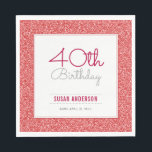 40th Birthday Faux Red Glitter Napkin<br><div class="desc">This simple and elegant 40th Birthday party paper napkin features a red faux glitter border. Custom text allows you to add the name and birth date of the person being honoured.</div>