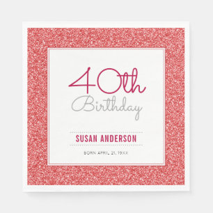 40th Birthday Faux Red Glitter Napkin