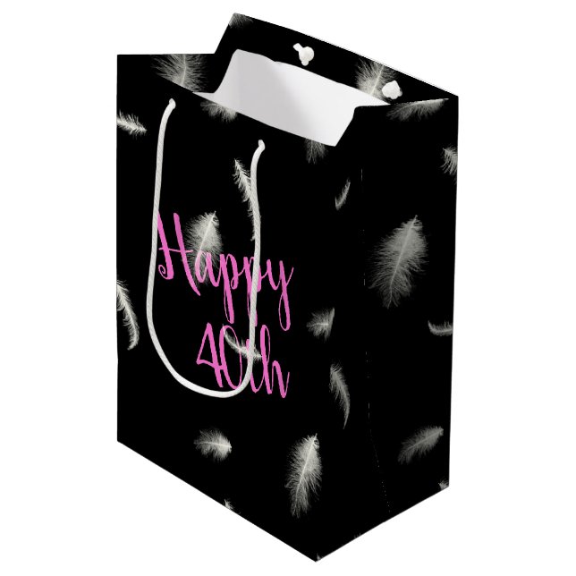 40th Birthday Feathers Medium Gift Bag (Front Angled)