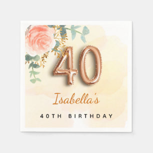 40th birthday floral rose gold eucalyptus monogram napkin