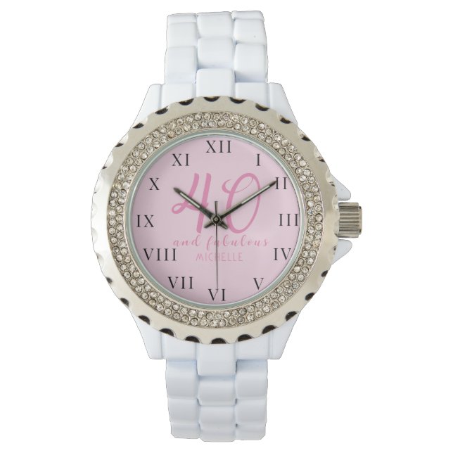 40th Birthday for Her Forty Pink Girly Elegant Watch (Front)
