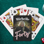 40th birthday forty pink black birthday custom playing cards<br><div class="desc">Forty bold black white,  with rose pink and silver glitter photo and graphic playing cards,  ideal to either gift or use at a fortieth birthday party. Customize with your birthday girls photograph. Other matching items are available. Designed by www.mylittleeden.com</div>