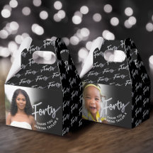 40th birthday Forty script silver black photo