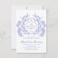 40th Birthday French Vintage Blue Floral Crest