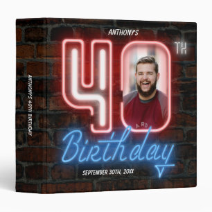 40th Birthday Fun 80s Retro Neon Sign Custom Photo Binder