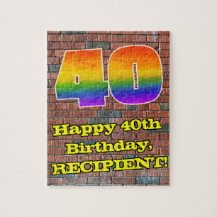 40th Birthday: Fun Graffiti-Inspired Rainbow 40 Jigsaw Puzzle