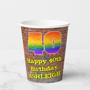 40th Birthday: Fun Graffiti-Inspired Rainbow 40 Paper Cups
