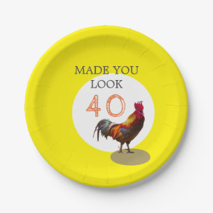 40th Birthday Fun Rooster Chicken  Male Paper Plate