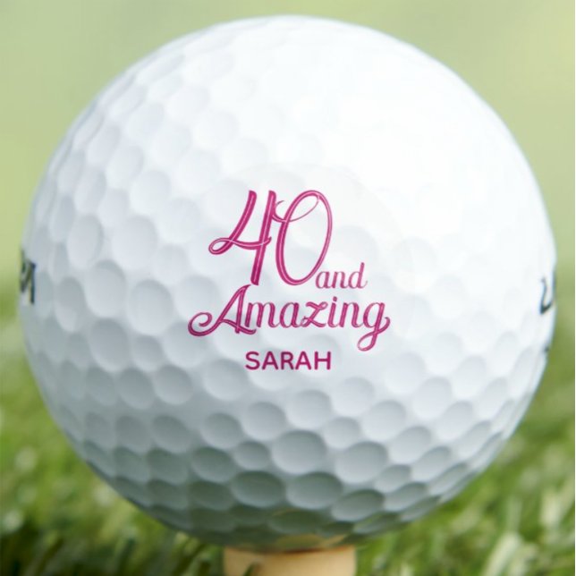 40th Birthday Gift for Coworker Pink Script Modern Golf Balls (Creator Uploaded)