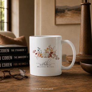 40th Birthday Gift White Pumpkin Fall Flowers Coffee Mug