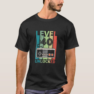 40Th Birthday Gifts Tee,Level 40 Unlocked Video Ga T-Shirt