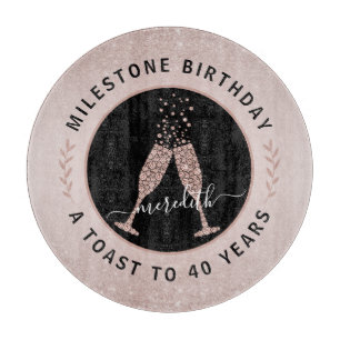 40th Birthday Glitter Champagne Toast Blush Pink Cutting Board