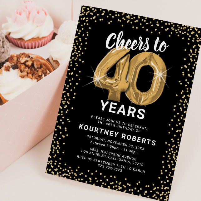 40th Birthday Gold Balloons Invitation (Creator Uploaded)