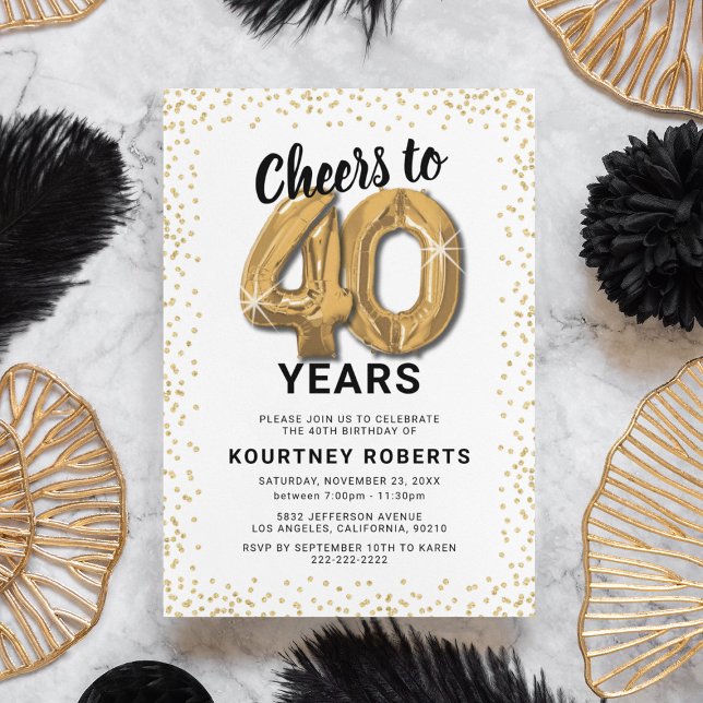 40th Birthday Gold Balloons Invitation (Creator Uploaded)