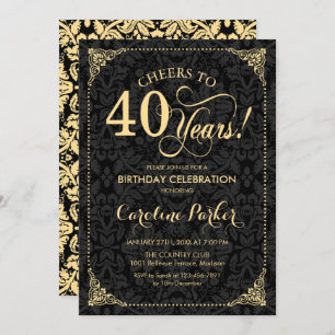 40th Birthday - Gold Black Damask Invitation