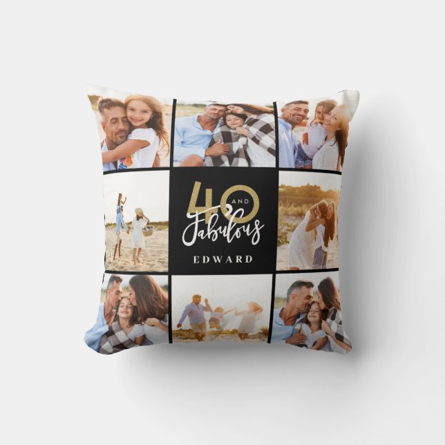 40th birthday gold black photo collage birthday th throw pillow (Front)