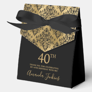 40th Birthday Gold Damask Thank You  Favor Box