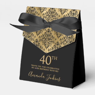 40th Birthday Gold Damask Thank You Favor Box