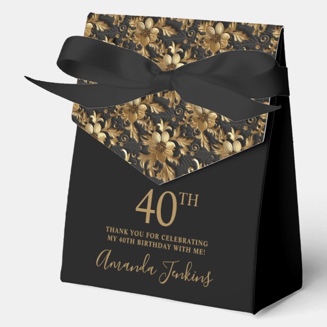 40th Birthday Gold Floral Thank You  Favor Box (Front)