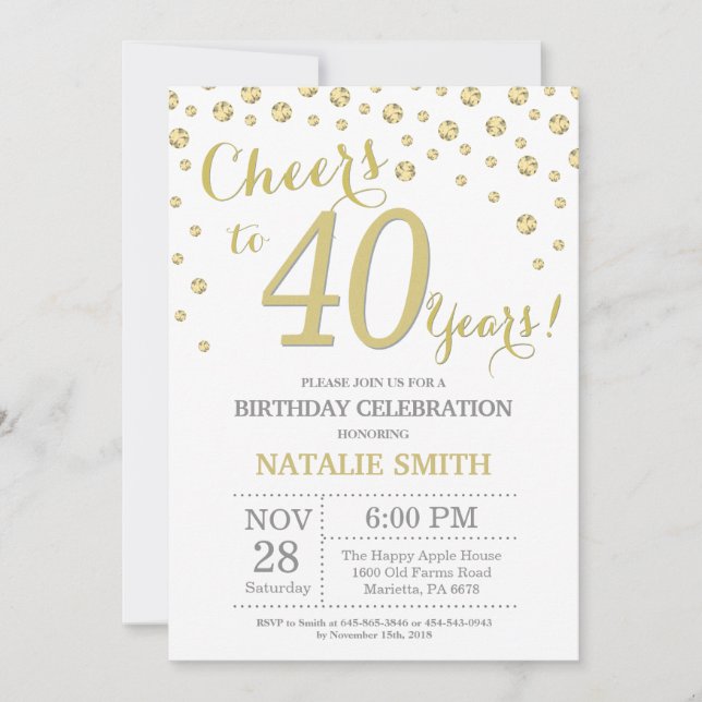 40th Birthday Gold Glitter Diamond Invitation (Front)