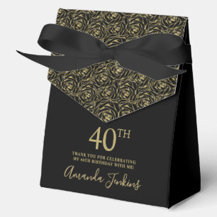 40th Birthday Gold Glitter Roses Thank You Favor Box
