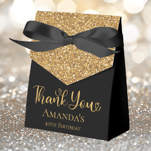 40th Birthday Gold Glitter Thank You Favor Box