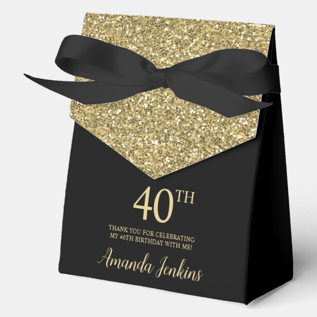 40th Birthday Gold Glitter Thank You Favor Box (Front)