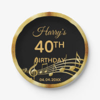 40th birthday gold music notes on chic black