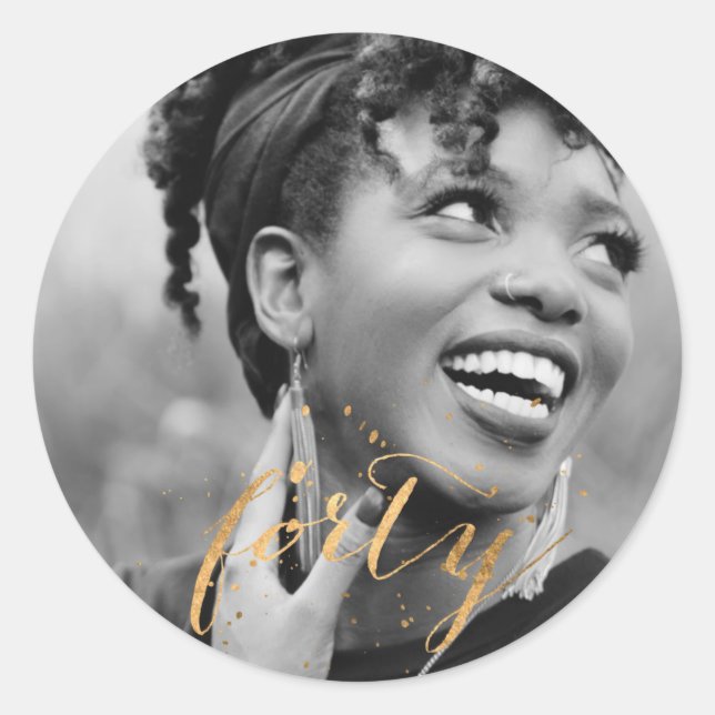 40th Birthday Gold Photo Classic Round Sticker (Front)