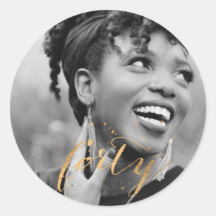 40th Birthday Gold Photo Classic Round Sticker