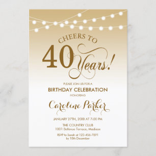 40th Birthday - Gold White Invitation
